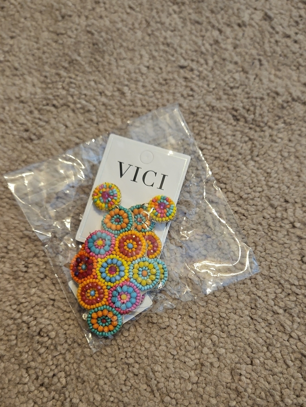 New VICI Multicolor Beaded Floral Drop Earrings